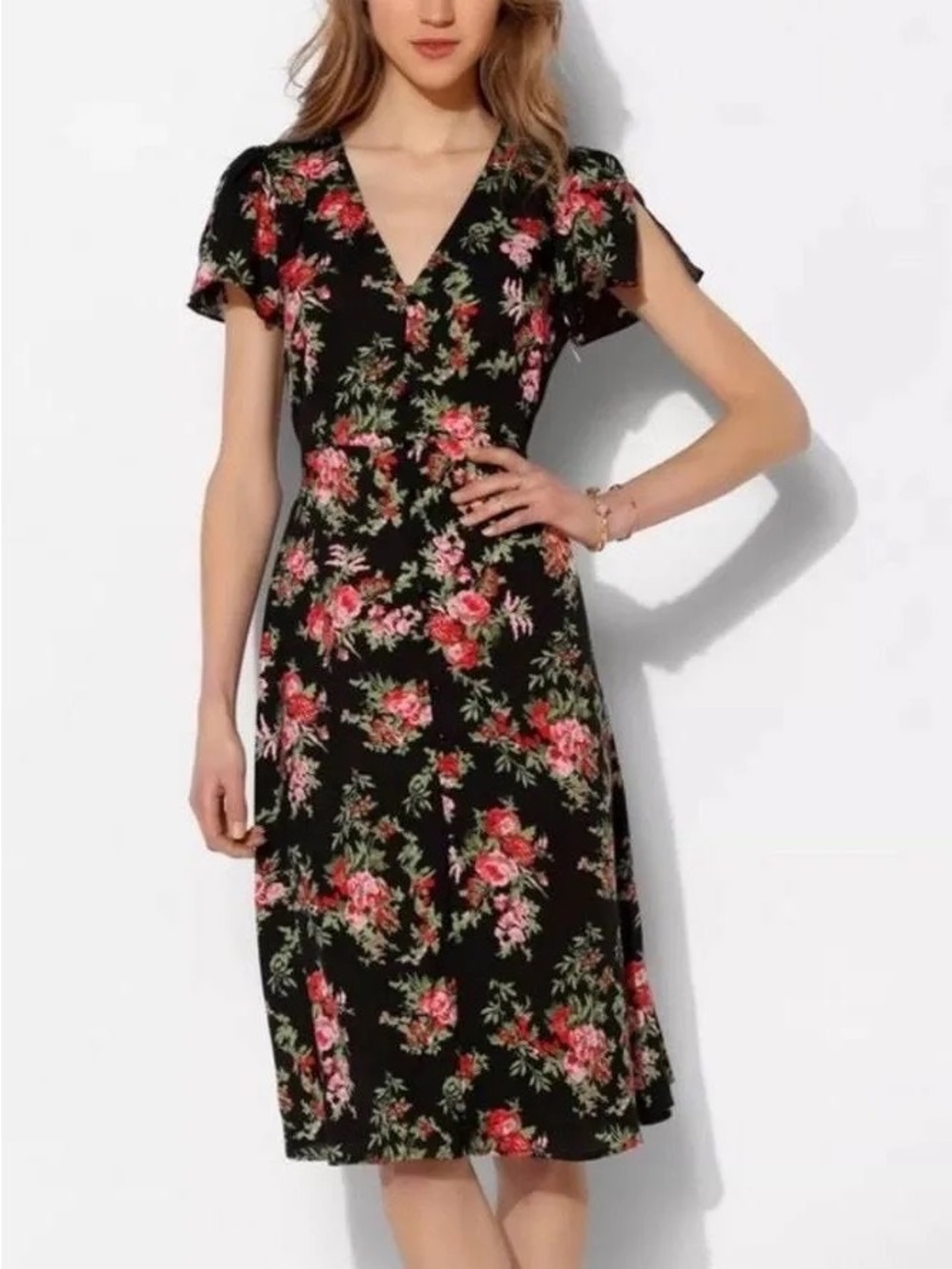 Staring at Stars Floral Black Midi Dress